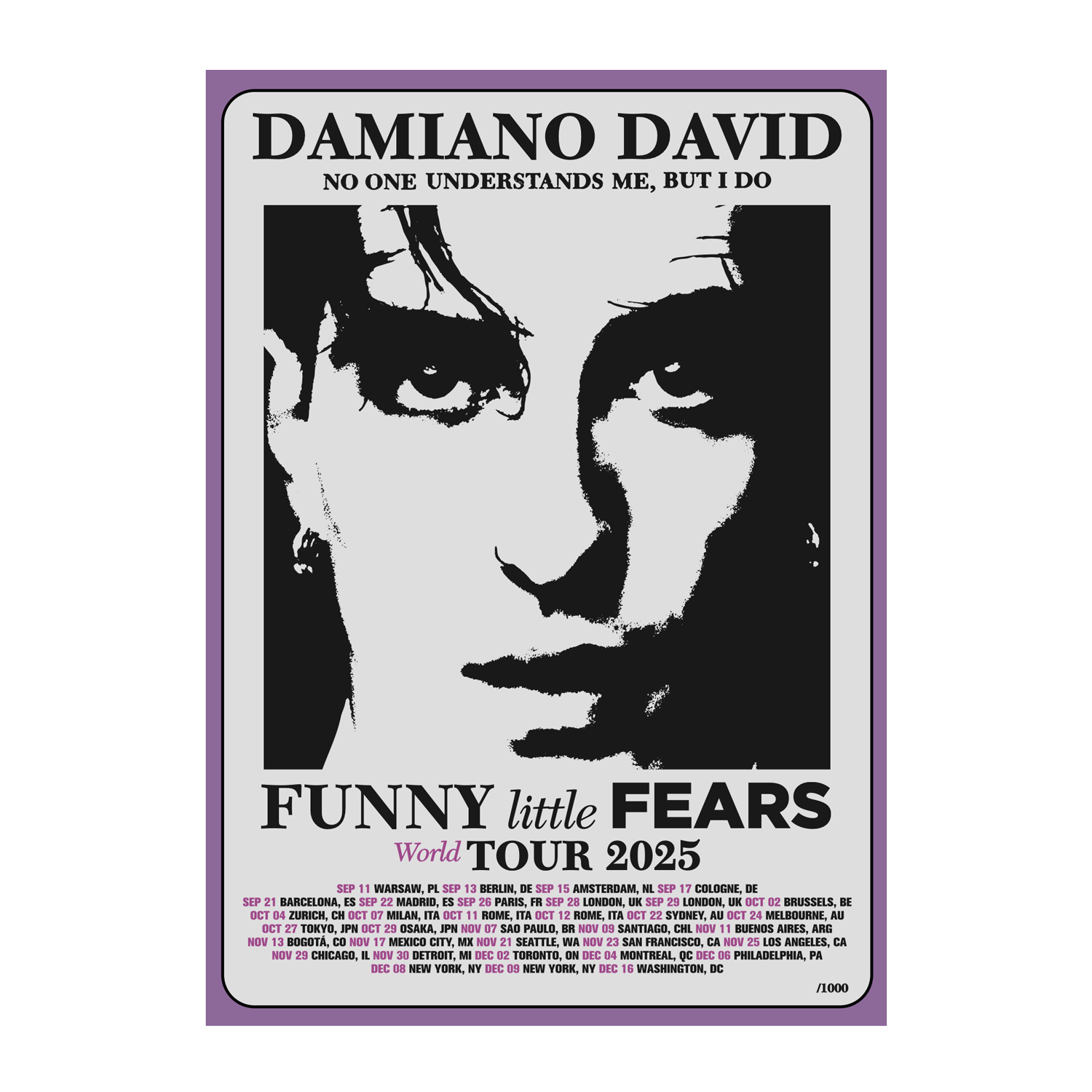 A2 Funny Little Fears Tour Poster – Damiano David AU A2 Funny Little Fears Tour Poster – Damiano David AU